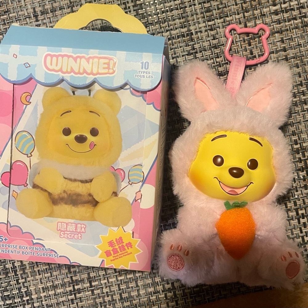 Winnie Plush Bunny Keychain - Pink Bunny Costume with Orange Carrot
